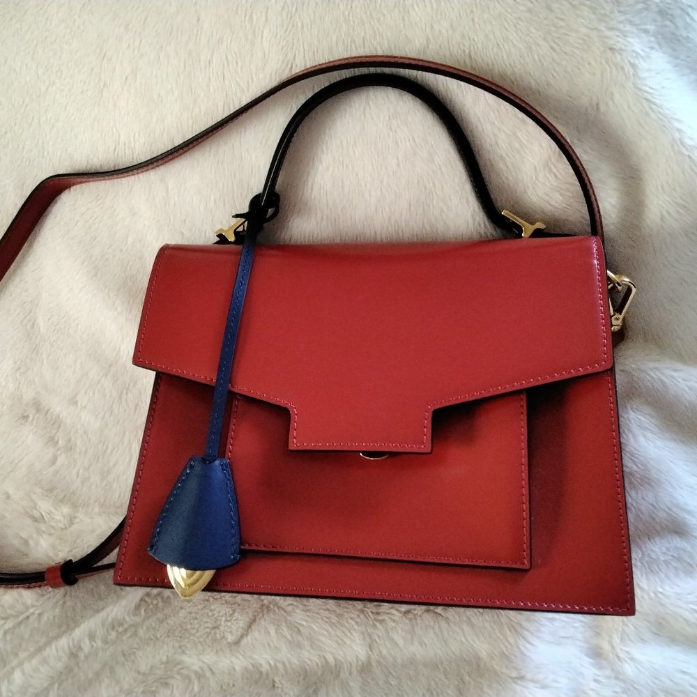 Escada red leather bag  top handle and shoulder strap